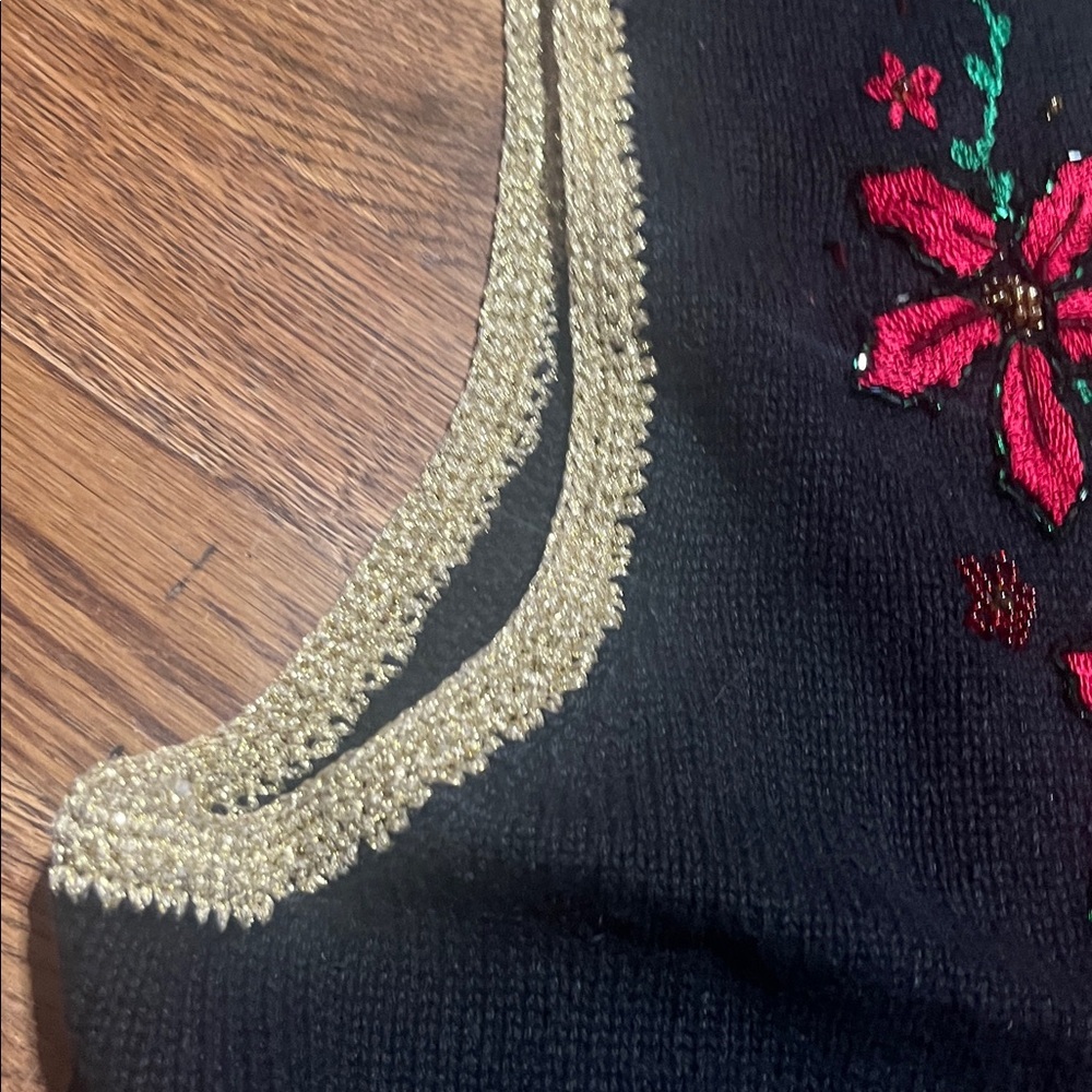 Vtg Segue Noel Vest sz XL Christmas sweater, Beaded, Embroidered Festive b2-25 - Picture 5 of 6